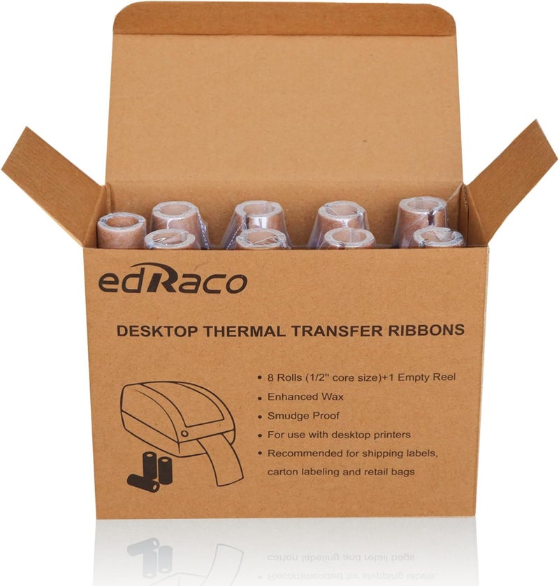 Edraco 8 Rolls Desktop Thermal Transfer Ribbons -Enhanced Wax, 2.52" x 244'(64mm x 74m), 0.5” Core, for Zebra Desktop Printer - Image 3